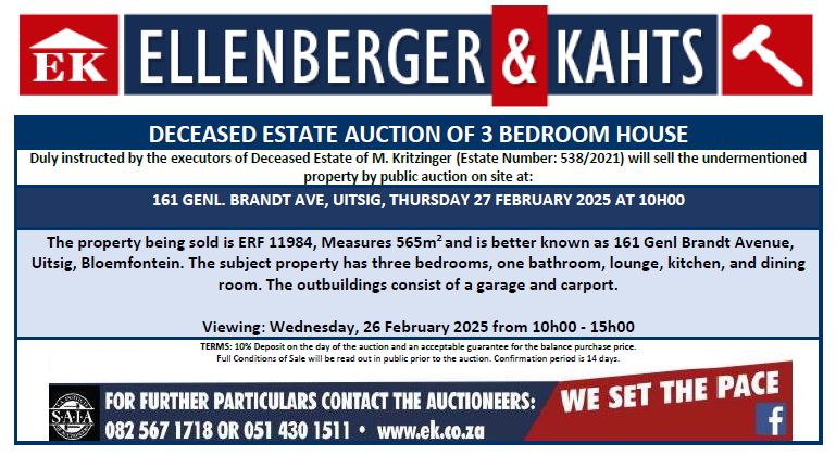 DECEASED ESTATE AUCTION OF 3 BEDROOM HOUSE